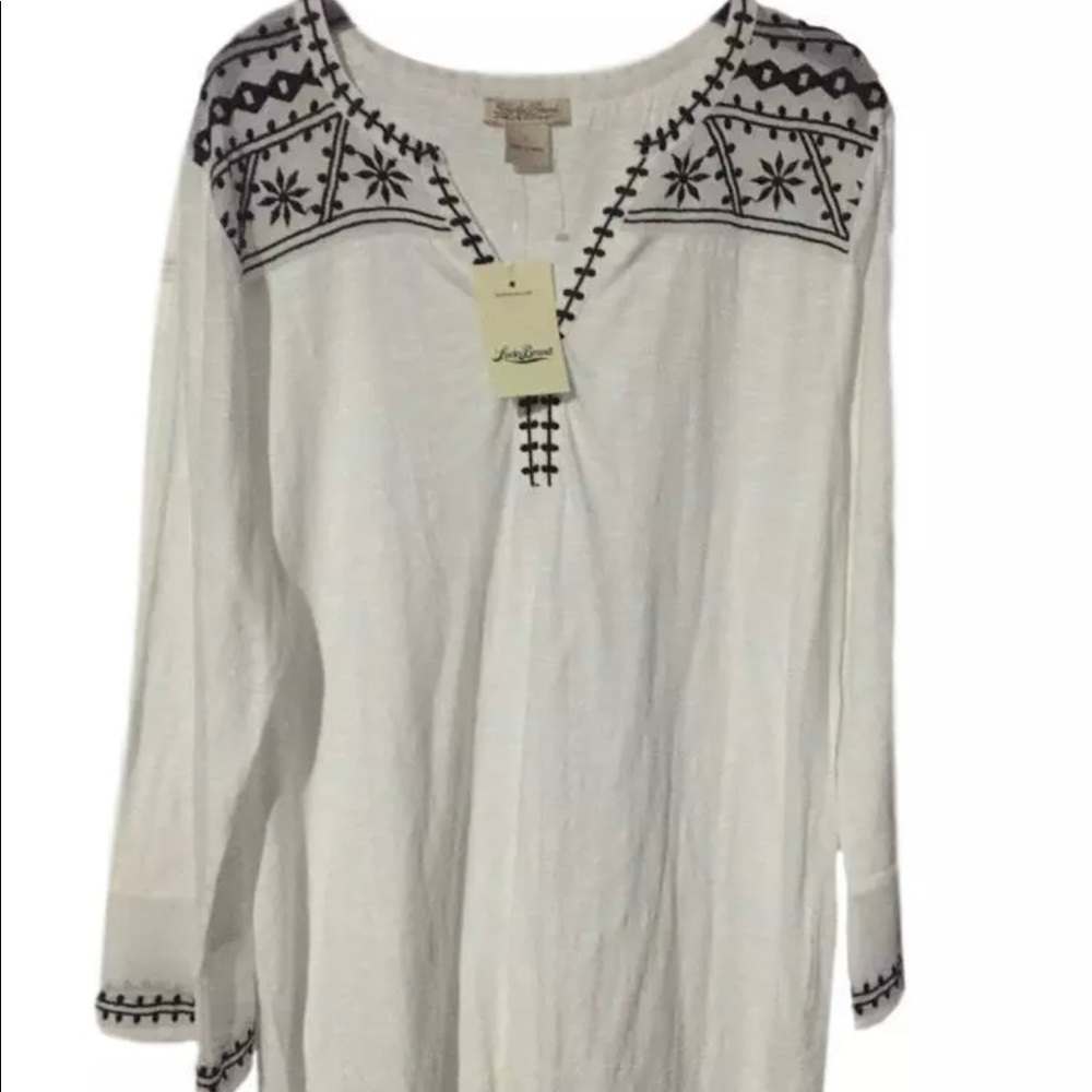 Lucky Brand Embroidered Peasant Boho Top SZ L